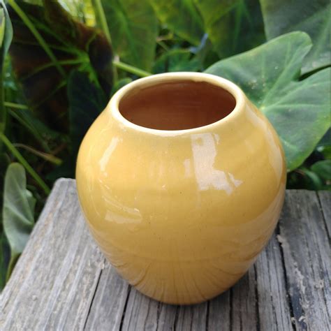 Vintage Medium Yellow Pottery Vase Hand Made Etsy Yellow Pottery