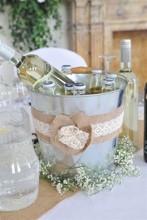 Ice Buckets As Table Centrepieces Burlaphessian And Lace Added