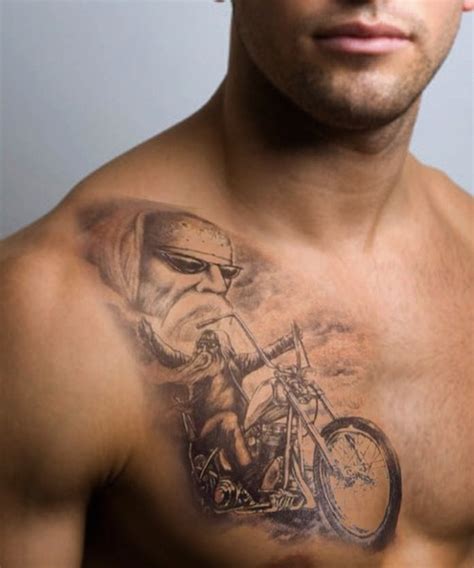 old biker motorcycle tattoo on chest hd tattoo design ideas