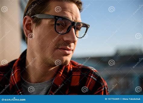 Serene Man Gazing And Standing Outside Stock Image Image Of Leisure