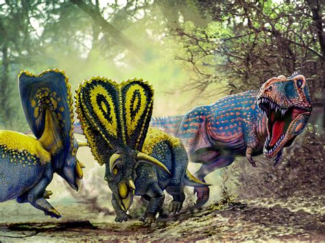 Colorful Dinosaurs In Battle Wallpapers And Images Wallpapers