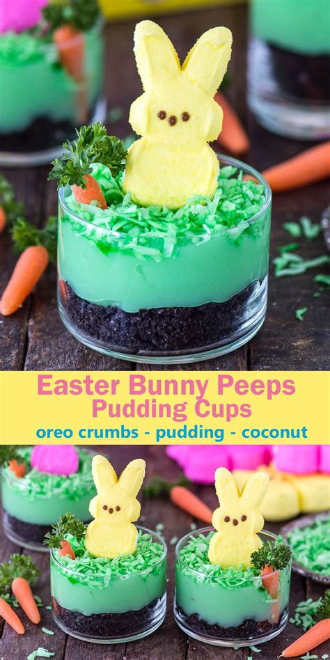 Creative cakes, cute cookies and more. Simple, no bake easter dessert! Easter Peeps bunny pudding ...