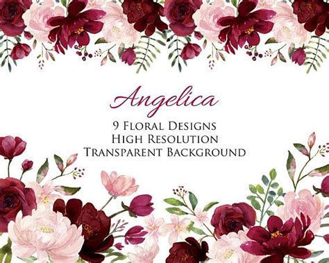 Blush and Burgundy Flowers Watercolor Clipart Collection | Etsy