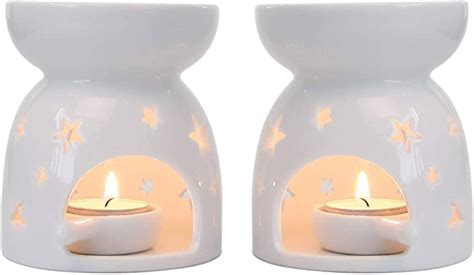 Comsaf Ceramic Oil Burners Wax Melt Holders Set Of 2 Star Pattern