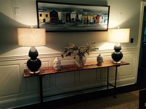 Concrete laminate top in antique gray. Custom Reclaimed Barnwood Console Table by John Gaines Woodworking | CustomMade.com