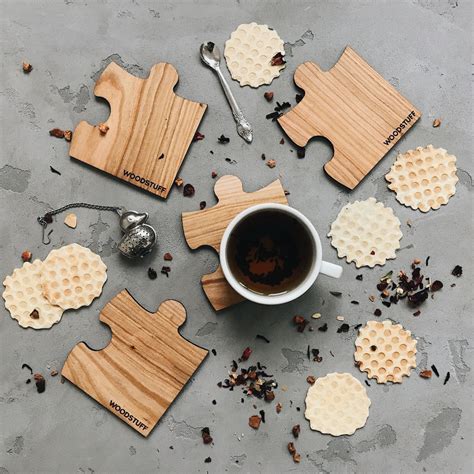 Jigsaw Puzzle Piece Coasters Set Of 4 Personalized Wooden Etsy