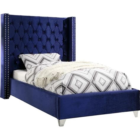 Meridian Furniture Aiden Solid Wood Tufted Velvet Wing Back Twin Bed In