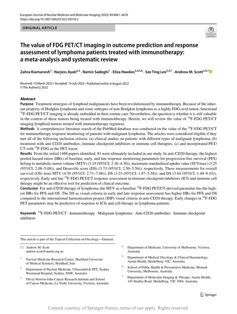 Pdf The Value Of Fdg Petct Imaging In Outcome Prediction And