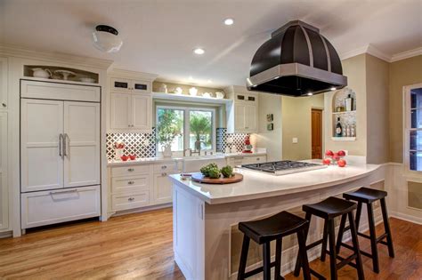 If that is so, it seems you face a situation in which the existing oak cabinets you have at home are outdated. White Shaker-Style Cabinets in Peninsula Kitchen | HGTV