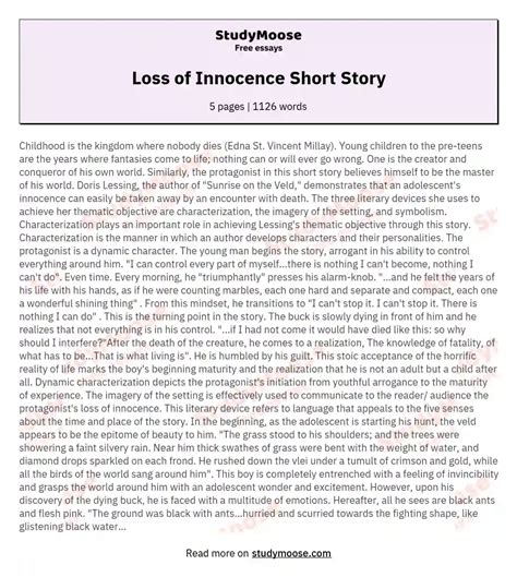 Loss Of Innocence Short Story Free Essay Example
