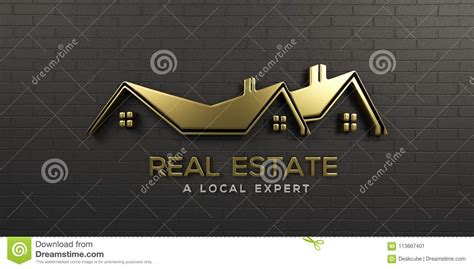 Real Estate Gold Logo Design 3d Rendering Illustration