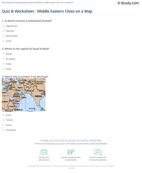 Quiz And Worksheet Middle Eastern Cities On A Map