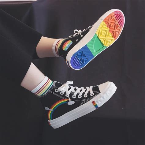 Aesthetic Rainbow Lace Up Sneakers Cosmique Studio