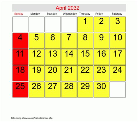 April 2032 Roman Catholic Saints Calendar