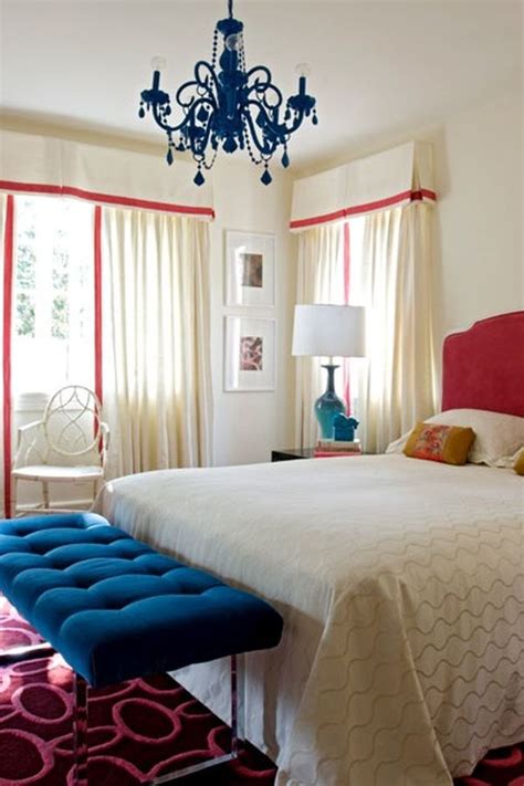 Modern, cobalt blue bedroom with double bed, gray bedding, carpet and window, panorama. Cobalt Blue & Why Home Decor Loves It