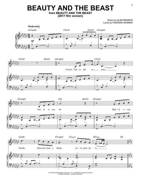 Beauty and the beast piano sheet music with lyrics ...