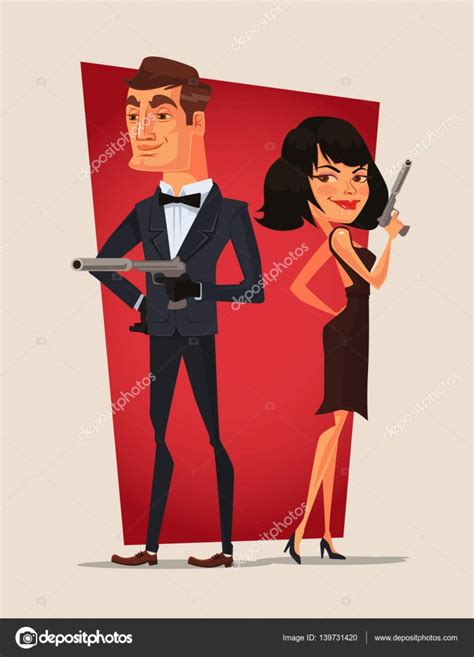 Spy Couple Characters Vector Flat Cartoon Illustration Stock Vector