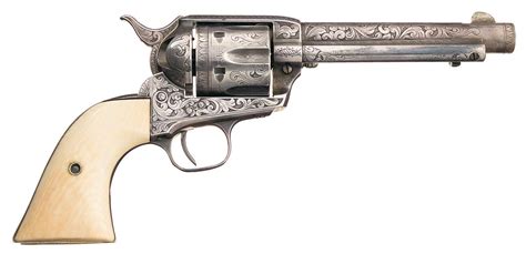 Engraved Silver Plated Colt Single Action Army Revolver With Ivory Grips