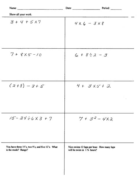 Free calculus worksheets with solutions, in pdf format, to download. 17 Best Images of Order Of Operations PEMDAS Worksheets 6th Grade - 6th Grade Hard Math Problems ...