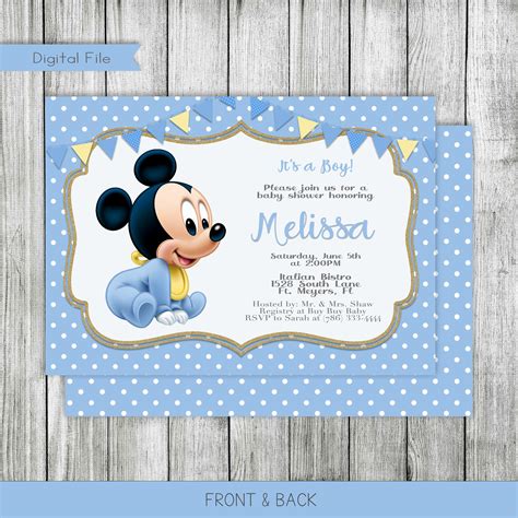 Mickey Mouse Baby Shower Invitation Blue Mickey Invitation Etsy