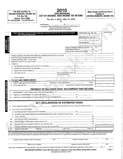 Do not submit disks, usb flash drives, or any other form of electronic media. Income Tax Return Form - City Of Ontario - 2010 printable ...