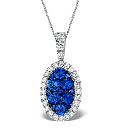142ct Sapphire And Diamond 18k White Gold Cluster Pendant Necklace