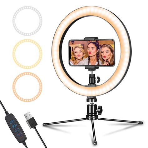 2021 10 desktop cell phone selfie dimmable led ring light with tripod mobile holder for live