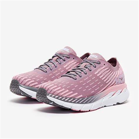 Hoka Womens Clifton 5 Knit Cameo Pink Womens Shoes Prodirect Running