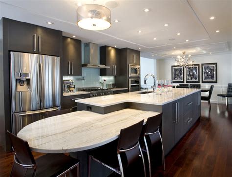 Dark cabinets and a large stone kitchen island a contrasting kitchen island may be tied to your kitchen cabinets to create a stylish unified look. Large Island - Contemporary - Kitchen - other metro - by ...