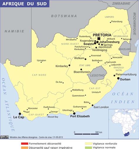 État d'afrique australe l'afrique du sud bordée à l'ouest par l'océan atlantique à l'est par l'océan indien est limitée au nord par le swaziland le mozambique le zimbabwe le botswana et la nom officiel : Afrique du Sud