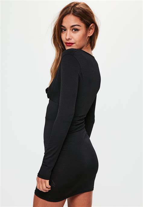 Lyst Missguided Black Knot Front Dress In Black