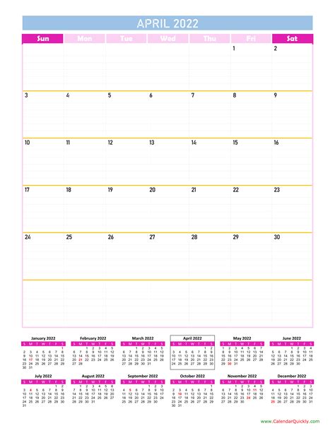 April Calendar 2022 Vertical Calendar Quickly