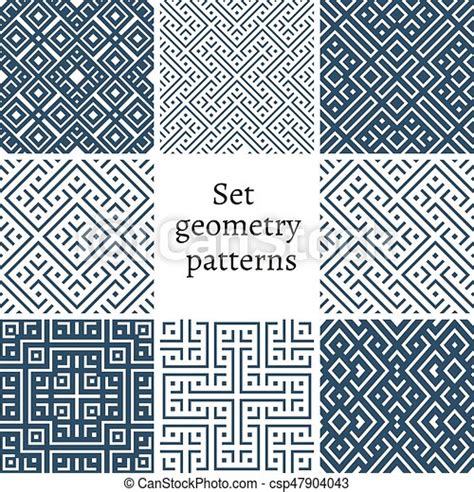 Vector Mono Line Backgrounds With Simple Patterns Set Of Ornamental