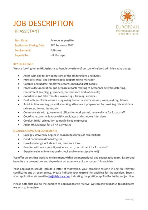 Good job descriptions are necessary in order to get the best applicants for the position. 17-02-06-hr-assistant by Nobel Education Network - Issuu