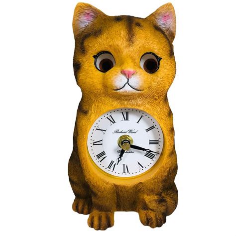 Kitty Clock With Moving Eyes Deep Hand Etched Resin Battery Operated