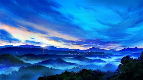 Anime Mountain Landscape Sunrise Scenery 4k 96 Wallpaper