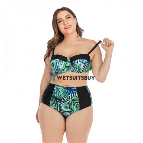 This cute patterned high waisted bottom and fun ruffled tankini top are the perfect match! Cute High Waisted Bikini Plus Size Bathing Suits