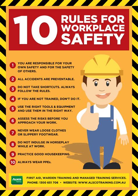 Use these eight practices to build a robust health and safety culture within your organization. Alsco-Training-Safety-Posters-workplace-safety-rules-A4 ...