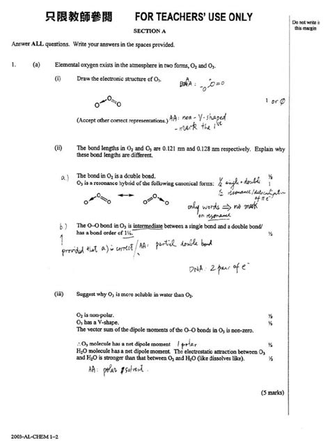 All appropriate responses should be given credit. 2003 AL Chemistry Paper 1 Marking Scheme