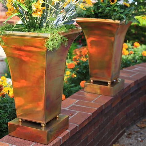 H Potter Large Square Stainless Steelcopper Plated Pot Planters At
