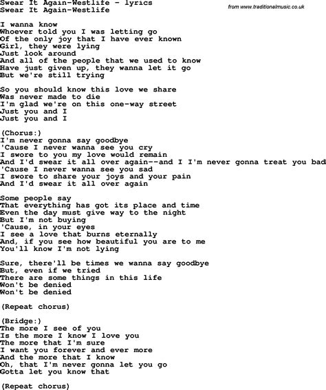 Love Song Lyrics For Swear It Again Westlife