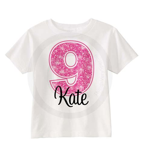9th Birthday Shirt For 9 Year Old Girl Personalized Pink Number Ninth