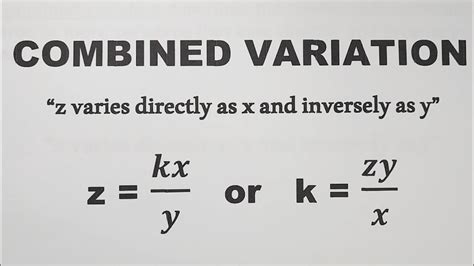 Combined Variation Equation And Constant Of Variation Grade 9 Math