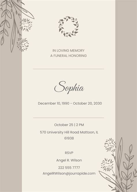 Digital Funeral Memorial Invitation Template - Edit Online & Download