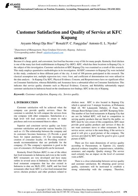 Pdf Customer Satisfaction And Quality Of Service At Kfc Kupang