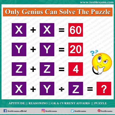 Solve this tough & hard math riddles and comment your answer. Only genius can solve the puzzle X+X=60, Y+Y=20, Z+Z=4, X ...