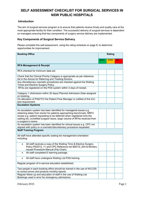 Surgical Self Assessment Checklist