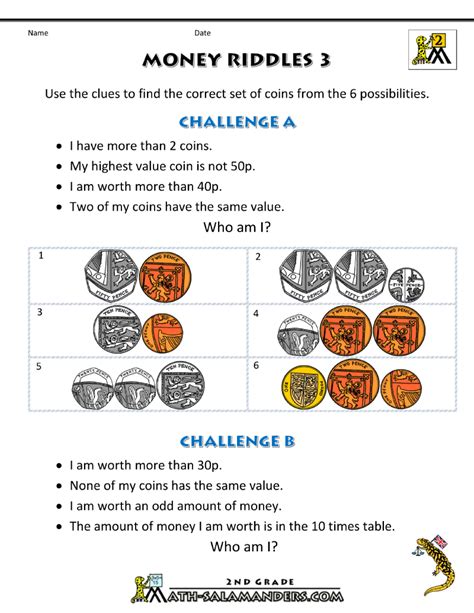 Handwriting and creative writing printable materials to learn and practice writing for preschool, kindergarten and early elementary. Money Worksheets for Kids - Money Riddles UK | Money math ...