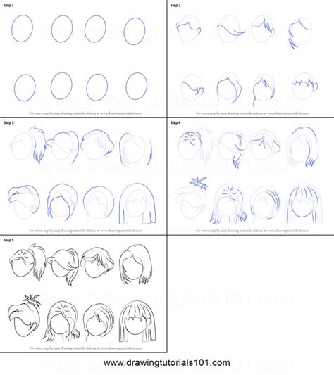 How To Draw Anime Hair Female Printable Step By Step Drawing Sheet
