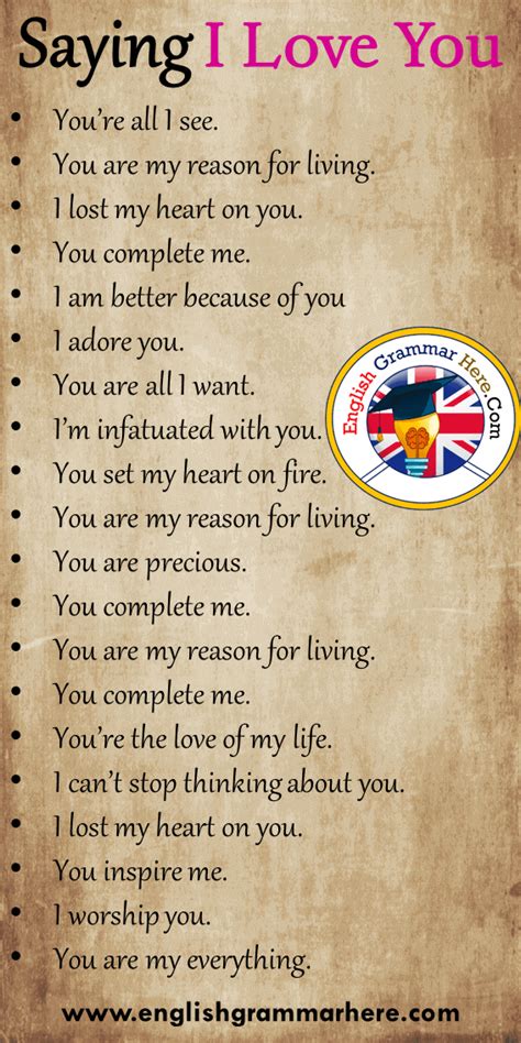 Maybe you would like to learn more about one of these? 20 Saying I Love You Phrases in English - English Grammar Here